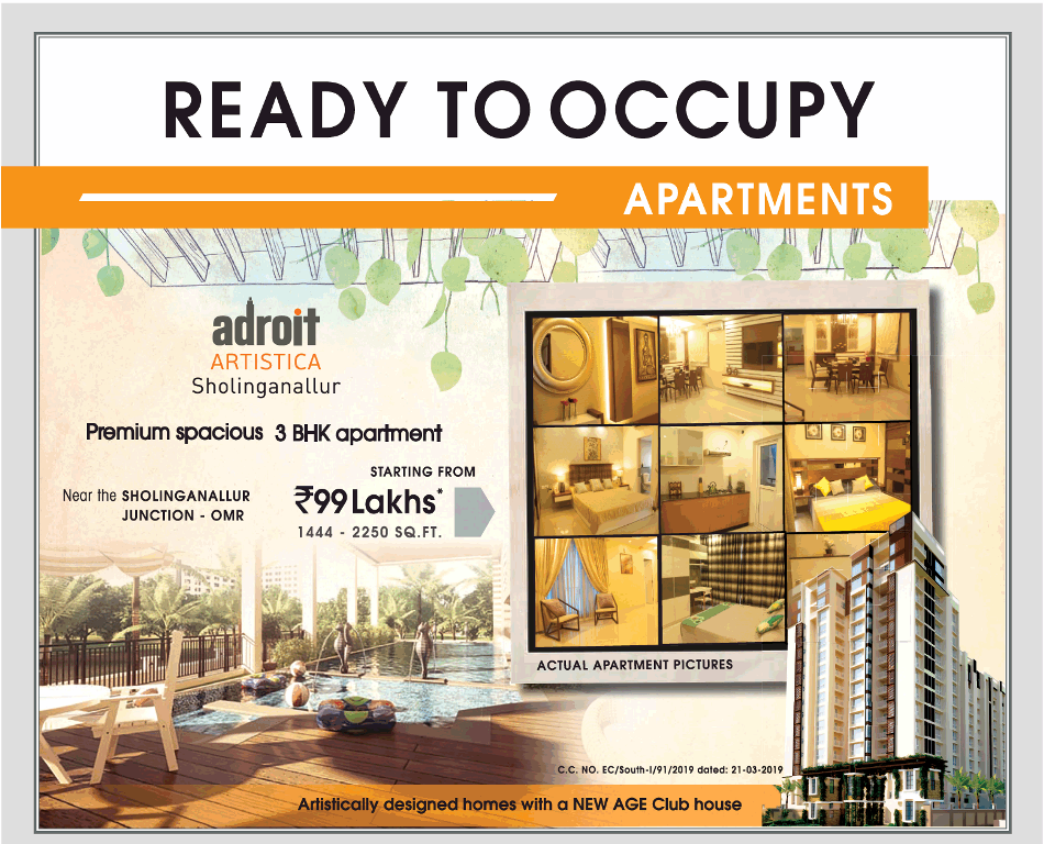 Presenting ready to occupy apartments at Adroit Artistica in Chennai